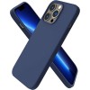 Husa iPhone 15 Pro Max, SIlicon Catifelat cu interior Microfibra, Albastru
